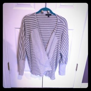 Lane Bryant open cardigan in gray and white